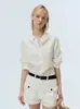 Camisa Branca Meia Manga com Bainha Dobrada Lisa Colorida de Linho Puro Estilo Retrô para Mulheres da Swayway para Feriados Longos