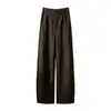 Pantalones casuales de algodón Tencel de estilo retro americano para mujer, de caída suave, doble pliegue, corte curvo, pierna recta holgada, pierna ancha de nicho, para principios de otoño