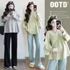 Sudadera de Color Puro Otoño Ropa de Maternidad Moda de Otoño Sencilla Casual Manga Larga Holgada Talla Grande Camisa tipo Baby Doll para Embarazo