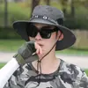 Sombrero de pescador de malla transpirable para exteriores de verano, unisex, de ala ancha, adecuado para senderismo y montañismo, con diseño bordado, protección solar y protección UV