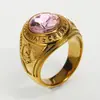 Anillo de Acero de Titanio para Hombre Vintage Route 66 Grabado y Tallado con Circonita Negra