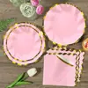 En stock set de vajilla desechable con estampado de ola rosa set de artículos para fiesta set de decoración platos de papel vasos de papel servilletas de papel