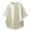 Camiseta Masculina de Cor Sólida com Corte Desconstruído e Ombro Reto, Verão, Nicho Casual, Manga Curta, Marca Americana de Moda High Street, Manga Meia
