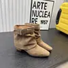Botines cuadrados de estilo coreano para mujer, botines de tacón de cuña que aumentan la altura para otoño, botines plisados apilados, botines estilo cowboy western, botines de moda