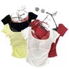 Camiseta de Manga Corta Estampado de Lunares con Cuello Halter Falsa de Dos Piezas, Top Base Ajustado Americano para Mujer