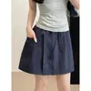 Saia-Shorts Cinza para Trabalho Feminino Verão 2026 Novo Solto Perna Larga Cinco Pontos Comprimento Médio Calças Casuais Shorts de Seda de Gelo Yamamoto