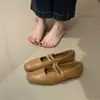 ¡Versión de piel de oveja! Zapatos Retro Mary Jane para Mujer Punta Cuadrada Correa Única Hebilla Suela Suave Corte Bajo Marrón Planos Individuales