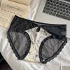 Calcinha Estilo Chinês Ins~Renda Semitransparente Roupa Íntima Feminina Seda de Amora Entrepernas Amigável à Pele Cintura Média-Baixa Cobre o Quadril Calcinha Feminina