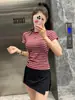 Camiseta Rayada de Cuello Redondo con Bloques de Color Vintage para Mujer, Nuevo Estilo Verano 2026, Top de Manga Corta Ajustado para Usar como Base