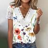 Camiseta de manga corta con cuello en V y encaje suelto para mujer, estilo independiente, de Amazon, verano 2023, estilo europeo y americano
