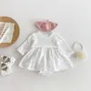 Camisa Babydoll de Manga Larga Nueva de Primavera para Niñas Algodón para Bebés Niña Bordado de Lazo Mono Harem