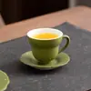 Nueva taza de té de cerámica verde rociada con oro estilo chino con asa, taza de té Kung Fu vintage, juego de té para el hogar, taza individual