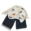 Roupas infantis coreanas 2024 novo outono meninas desenho animado suéter de malha cardigan crianças bolinhas calças de perna larga conjunto de duas peças