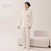 Algodón LyocellPijama para Hombre Primavera y Otoño Manga Larga Pantalón Largo Conjunto Casual Sencillo Se Puede Usar Fuera de Casa Ropa de Hogar Invierno