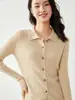 Suéter de Punto para Mujer con Cuello Polo de Cachemira Manga Larga Ajustado Diseño de Rayas Finas Suave Agradable para la Piel Versátil de Botones