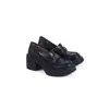 Versión de Piel de Vaca ~7.5cm de Suela Gruesa Zapatos Mocasines Camelia que Aumentan la Altura para Mujer, Estilo Británico Zapatos de Piel Negra de Suela Blanda, Zapatos de Tacón Alto