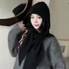 Gorro pasamontañas coreano para mujer, gorro de invierno cálido con calentador de cuello integrado, estilo para parejas, gorro de punto de lana que protege las orejas