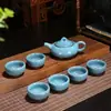 Venta al por mayor Juego de Té Kung Fu Colorido Ice Crack Taza de Pez de Cerámica Tetera Creativa Regalo para Actividad Empresarial Impresión