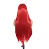 Peluca de fibra sintética de alta temperatura, punta de belleza roja con encaje frontal de fábrica de Qingdao, peluca completa de encaje de exportación europea y americana