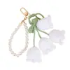 Llavero de cadena de perlas de ganchillo estilo Ins, accesorio para bolso, cadena de flores terminada, amuleto colgante femenino
