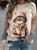 Ropa de Mujer Transfronteriza Europea y Americana Venta Caliente Nuevo Estampado Digital 3D Conejo de Navidad Lindo Jersey de Cuello Redondo Camiseta de Manga Larga