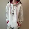 Sudadera con capucha casual de bloqueo de color retro americano para hombres y mujeres, top holgado oversize de moda para primavera y otoño