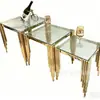 Conjunto Moderno de Mesa de Centro Light Luxury Aço Inoxidável Sala de Estar Sofá Mesa Lateral Quadrada Mesa com Borda Dourada Hotel Comercial