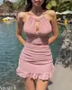 Traje de baño de una pieza estilo Ins, nuevo estilo, conservador, para aguas termales, sexy y adelgazante, elegante traje de baño tipo falda para mujer