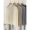 Cardigan de Tricô Relaxante Estilo Coreano Feminino Primavera e Verão Fino Casual Protetor Solar Blusa Cor Sólida Simples Jaqueta de Manga Longa