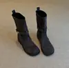 Botines cortos Chuyuji de ante retro francés con hebilla y punta redonda, nuevas botas western de tacón grueso para otoño e invierno para mujer