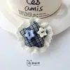 Tela con ribete de encaje de botón de estrella a cuadros azules, accesorios rellenos de algodón para bolsos, zapatos, sombreros y accesorios de ropa DIY