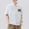 Ropa de Hombre Shanggu Verano Marca de Moda Patchwork Rayas Camisa Polo para Hombre con Cuello Campana, Manga Corta, Estilo Hong Kong, Corte Holgado, Manga Media Elástica