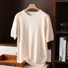 Camiseta Básica de Punto Fina para Hombre de Manga Corta Transfronteriza, Cuello Redondo, Talla Grande, Manga Media, Color Sólido, Chaleco Holgado