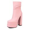 Nuevas Botas Martin de Tacón Grueso Estilo Europeo y Americano Otoño/Invierno 2026 Botas de Suela Gruesa para Mujer Botas de Media Caña Fruncidas Botas de Moda para Mujer