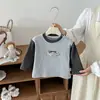 Camiseta de Manga Larga para Bebé Primavera y Otoño con Diseño de Dinosaurio 3D, Camiseta Interior para Bebé Color Block con Botones en el Hombro, Cuello Redondo, Capa Interior para Niños Pequeños Venta al por Mayor 1