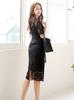 Elegante Vestido Sexy de Encaje 2026 Nuevo Estilo Coreano Ajustado Manga Corta de Moda de Longitud Media Bodycon