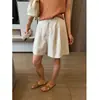 Pantalones Cortos Blancos de Pierna Ancha para Mujer, Pantalones Casuales de Lino Delgado de Pierna Ancha para Verano, Pantalones Rectos de Longitud Media