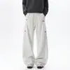Calça Jogger Masculina Casual Tendência Americana Bordada Solta Perna Larga Reta Longa Primavera Outono Tamanho Plus Size Caimento Calça Esportiva