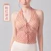 Top Regata de Yoga com Gola Halter e Estampa de Bolinhas em Renda com Bojos, Peça Externa Casual, Sutiã Esportivo Fitness Beauty Back para Mulheres