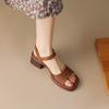 Sandalias romanas de tacón grueso con punta cuadrada francesa, estilo retro, con punta abierta y tacones altos, para mujer, novedad de verano de 2024