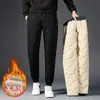 Pantalones de Algodón para Hombre a Prueba de Viento de Invierno Transfronterizos Casuales Forrados de Polar Engrosados Pantalones de Chándal Cálidos para Exteriores Pantalones de Algodón con Relleno de Plumas Pantalones de Cordero