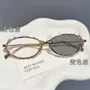 Gafas de lente plana que cambian de color, estilo europeo y americano, personalizadas, montura ovalada de metal con incrustaciones de pedrería, estilo influencer, estilo urbano, se pueden equipar con lentes graduadas
