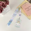 Cordão retrátil de desenho animado com fivela de puxar fácil, conjunto de cartões no atacado, corda longa para pescoço, crachá ajustável Sanrio cabeça grande