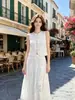 Conjunto de Dos Piezas Bordado Calado Estilo Francés Nanyou: Conjunto de Top Blanco de Atar + Falda Larga Acampanada de Cintura Alta para Figuras Pequeñas