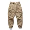 Pantalones Cargo Jogger de Algodón Puro de Peso Pesado para Hombre, Pantalones Casuales Color Caqui Lavado Retro Americano, Pantalones Largos Elásticos de Moda