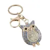 Colgante de Bolso Creativo Exclusivo Transfronterizo Búho de Dibujos Animados Incrustado de Diamantes Llavero de Metal Fabricante Venta al por Mayor Pequeños Regalos