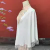 Capa Cheongsam Estilo Nuevo Primavera y Verano Falda a Juego para Mujer Color Sólido Adelgazante Cardigan Exterior Diario Chal Delgado con Borlas