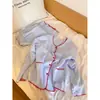 Pijama Casual de Estilo Perezoso con Color de Contraste y Mangas Largas para Mujer Primavera y Otoño 2025 Nuevo Traje de Pantalón de Gasa de Algodón Ropa de Casa