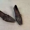 Mocassins elegantes slip-on de bico quadrado estilo old money francês com salto grosso de 3,5 cm, sapatos rasos versáteis e confortáveis