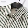 Camisa de manga larga a rayas para primavera y otoño para hombre, elegante y fresca, adecuada para adolescentes y estudiantes, corte holgado, con cuello, chaqueta fina